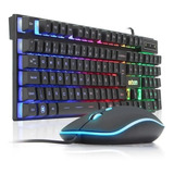 Kit Tecl E Mouse Gamer Semi Mecânico Luminoso Rgb Led Abnt2