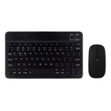 Kit Teclado E Mouse Bluetooth Sem Fio Mini Tablet Celular Cor Preto