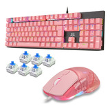 Kit Teclado E Mouse Gamer Com Fio Teclado Mecanico Shuriken Rgb Switch Blue Pc Gamer Hotswap Removíveis Com Software + Mouse Flex Ergonomico Dpi 16000 Para Computador Notebook Pc Mousepad Gratis