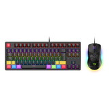 Kit Teclado E Mouse Gamer Mecânico Abnt2 Led Rgb Usb Switch Blue Mousepad Pc Luuk Young Bk05 Preto