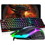 Kit Teclado E Mouse Gamer Usb Semi Mecânico Rgb Led 3200 Dpi