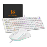 Kit Teclado E Mouse Mecânico Dpi 7200 Abnt2 Gamer Luz Led Rgb Switch Red Removível Usb Mouse Pad Para Computador Pc Ps4 Fire Phoenix Bk 08 Branco