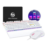 Kit Teclado E Mouse Mecânico Dpi 7200 Abnt2 Gamer Luz Led Rgb Switch Red Usb Mouse Pad Para Computador Pc Ps4 Fire Phoenix Bk 06 Branco