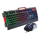 Kit Teclado E Mouse Semi mecanico Gamer Exbom Bk g3000 Metal Led Rgb Cor Preto