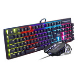 Kit Teclado Mecânico Mouse Gamer Com Led Rgb Usb Para Pc