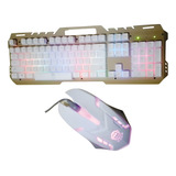 Kit Teclado Mouse Gamer Usb Led Rgb Painel Metál Super Top