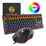 Kit Teclado Mouse Mecânico Abnt2 Gamer Rgb Led Switch Blue Mousepad Luuk Young Be k1 Preto