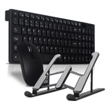 Kit Teclado Para Notebook E Mouse Sem Fio Usb Base Suporte