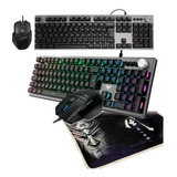 Kit Teclado Rgb E Mouse Gamer 7 Botões 4800 Dpi   Mousepad Cor Do Mouse Preto Cor Do Teclado Preto