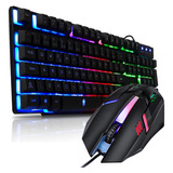 Kit Teclado Semi Mecânico Hawke Mouse Gamer Led 7 Cores