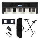 Kit Teclado Yamaha Psr E383 Arranjador Capa Suporte X