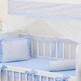 Kit Tela Respirável Para Mini Berço Tela Respirável Para Mini Berço Chevron Cinza Com Azul 7 Peças Antissufocante