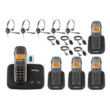 Kit Telefone Fixo Sem Fio Com Bina 2 Linhas 4 Ramal Headset