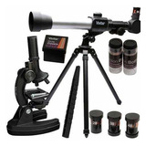 Kit Telescópio 120x Tripé De Alumínio Microscópio 600x