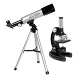 Kit Telescópio Astronômico 50mm Microscópio 300x Até 1200x