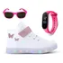 Kit Tênis Botinha Infantil Borboleta Menina + Oculos Relogio