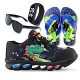 Kit Tênis De Led Infantil Menino Masculino Dinossauro   Chinelo   Relógio   Óculos  Tamanho 30