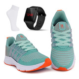 Kit Tenis Feminino Academia Relógio Digital Led Meia