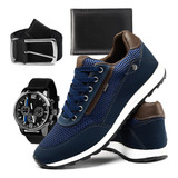 Kit Tênis Masculino Sapatênis Casual Relogio Cinto Car