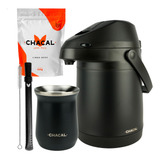Kit Terere Chacal Bomba Copo Cuia Garrafa Térmica Inox Preto