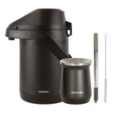 Kit Terere Chacal Bomba Copo Cuia Garrafa Térmica Inox Preto
