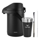 Kit Terere Chacal Bomba Copo Cuia Garrafa Térmica Inox Preto