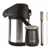 Kit Terere Chacal Bomba Cuia Garrafa Térmica Inox Preto