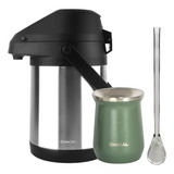 Kit Terere Chacal Bomba Cuia Garrafa Térmica Inox Verde