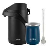 Kit Terere Chacal Bomba Cuia Garrafa Térmica Preta Azul