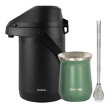 Kit Terere Chacal Bomba Cuia Garrafa Térmica Preta Verde