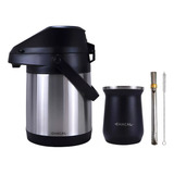 Kit Tereré Chacal Bomba Cuia Preto E Garrafa Inox 2 5