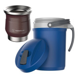 Kit Terere Cuia Térmica Tupi Bronze Jarra Fliptop 2 5 L Azul