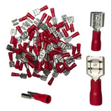 Kit Terminal Fêmea Base Vermelha Encaixe 6 3mm Fios 0 5 1 5m