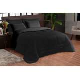 Kit Ternura Casal Queen Edredom Jogo Fronhas Roupa De Cama Cor Preto Desenho Do Tecido Liso