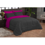 Kit Ternura Casal Queen Edredom Jogo Fronhas Roupa De Cama Cor Preto pink Desenho Do Tecido Liso