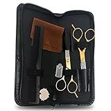 Kit Tesoura Profissional Cabeleleiro Barbeiro Com Estojo Dourado