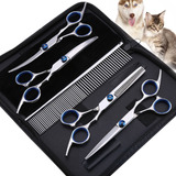 Kit Tesoura Reta E Curva Petshop Tosa Profissional 5pçs