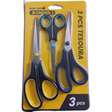 Kit Tesouras 3pçs Multiuso Inox Tecido Papelaria Bom 3301