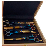 Kit Tesouras Maryam Trading 8 Azul Aço 440c Fio Navalha Pet