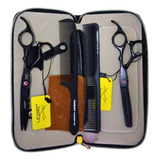Kit Tesouras Semi Dentada fio Navalha 6 Pol 16cm Preto
