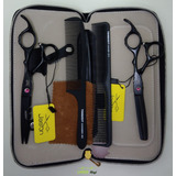Kit Tesouras Semi Dentada fio Navalha 6 Pol 16cm Preto