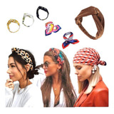 Kit Tiara Bandana Turbante Faixa Cabelo Lenço Cabeça Seda