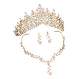 Kit Tiara Coroa Colar Brinco Debutante Noiva Alto Luxo Cor Dourado Vallen Acessórios