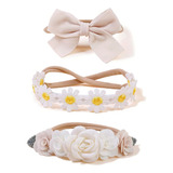Kit Tiaras Faixas Para Bebês Crianças Newborn Flores Arranjo Cor Bege