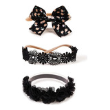 Kit Tiaras Faixas Para Bebês Crianças Newborn Flores Arranjo Cor Preto