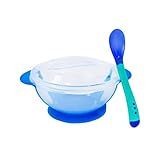 Kit Tigela Bowl Tampa Ventosa E Colher C Sensor Temperatura Bebê Azul 