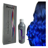 Kit Tinta Coloração Cabelos Azul Royal E Loção Reveladora