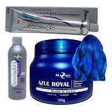 Kit Tinta De Cabelo Profission 1 Coloração 1 Ox 1 Matiz 250g Tom Azul Royal