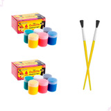 Kit Tinta Guache 2 Caixas Para Pintura Escolar 2 Pincéis