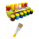 Kit Tinta Guache Acrilex 12 Cores Pincel N 10 Escolar